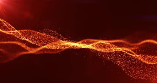 Onde de particules orange numériques avec fond futuriste abstrait en mouvement, cybertechnologie