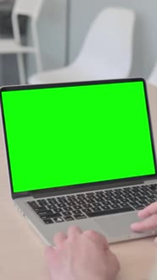 Businessman Using Laptop with Green Screen, Vertical Video