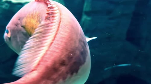 shot of fish in an aquarium, capturing the details of its scales, fins, and vibrant colors