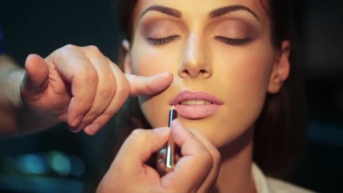Adult Woman Receiving Lip Liner Makeup Application