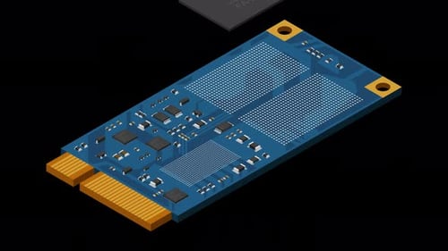 Isometric solid state drive animation. Drive ssd storage illustration. SSD M.2 animation. Computer