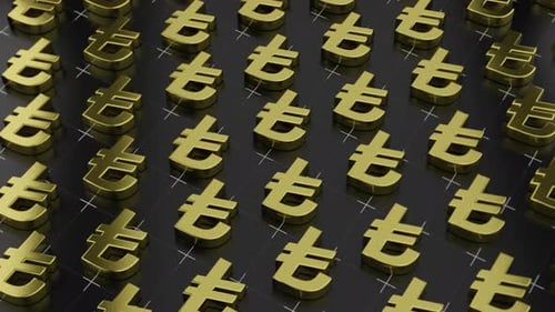 Golden Turkish Lira Symbols 3D Looping Finance Background