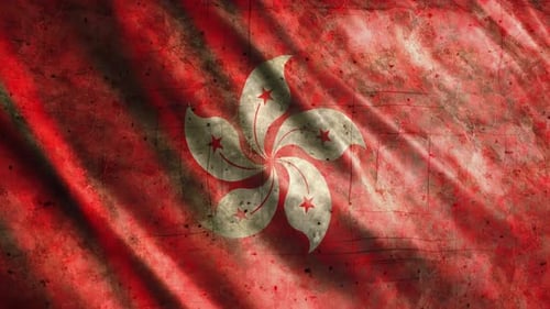 Grunge Waving Hong Kong Flag with Distressed Texture Loop