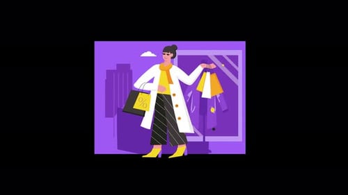 Flat Design Woman Shopping in City Animation