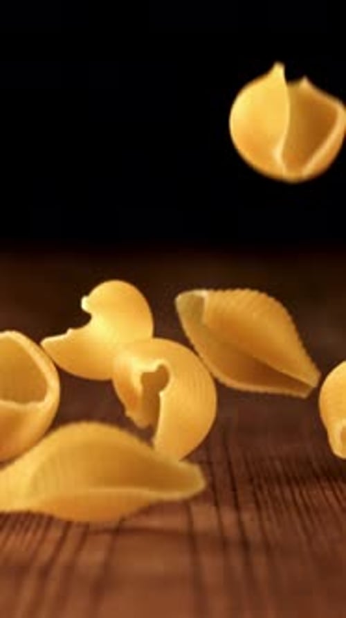 Super Slow Motion Dry Conchiglie Pasta Filmed on a Highspeed Camera at 1000 Fps