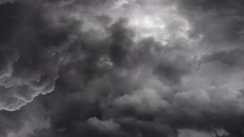 4k view of lightning storm inside dark clouds.
