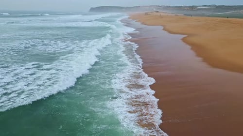 Gloomy Marine Surf Nature Slow Motion Serene Sea Coast with Foaming Grey Waves