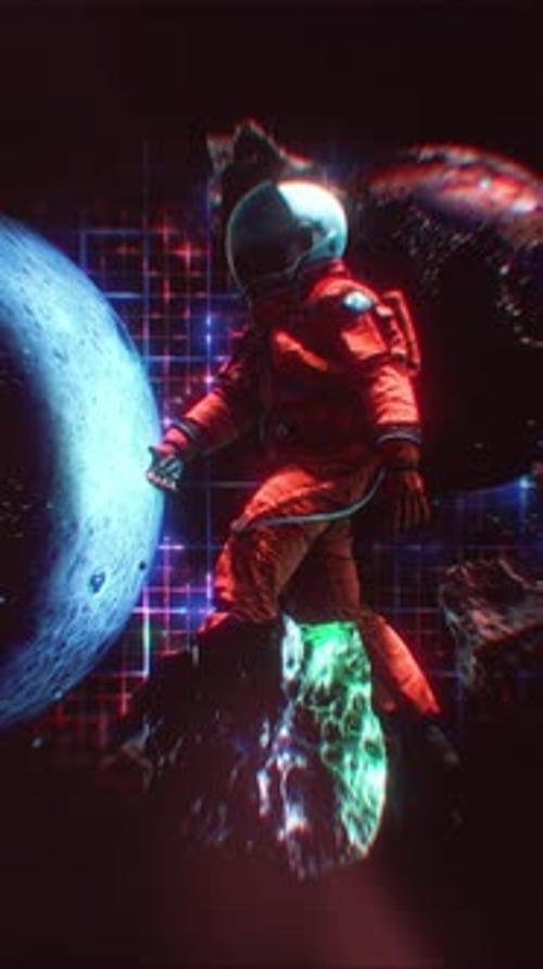 Futuristic Astronaut Floating in Space with Glitch Effect