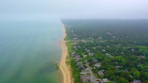 High-Resolution Aerial of Cape Cod Coastline in Overcast Mist
