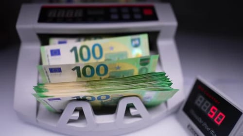 Euro Currency Counting Machine Totals Money