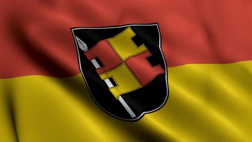 Waving Flag with Red and Yellow Colors and Coat of Arms