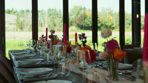 Decorated Table with Flowers for Elegant Event