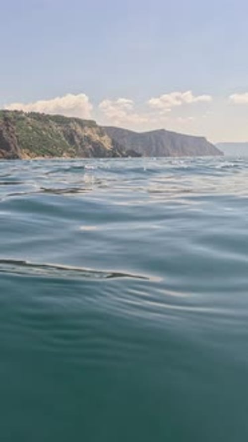 Sea Water Surface Low Angle View From Kayak Camera Flies Over Clear Sea Water Nobody Holiday
