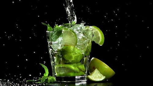 Mojito Cocktail Preparation on Black Background