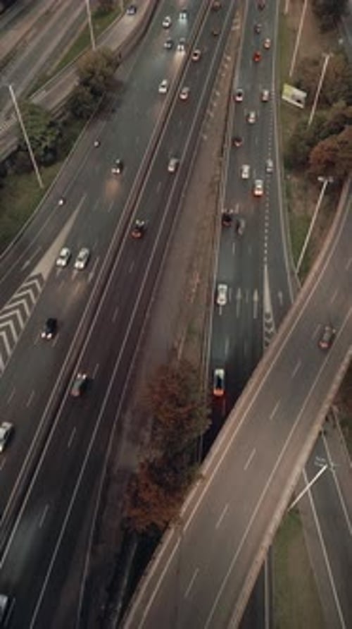 Highway from above Night Drone view
