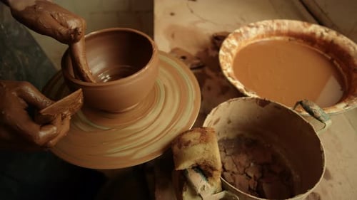 Unknown Female Artist Making Clay Pot In Workshop.Closeup Unrecognized Master Sculpting From Wet ...