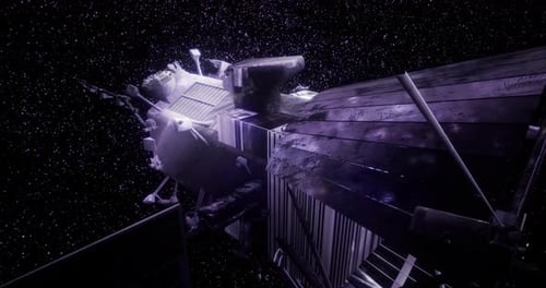 Futuristic Space Satellite Drifting in Deep Cosmos Animation