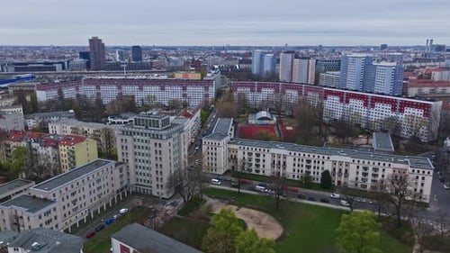 Aerial view of Friedrichshain district , Berlin , Germany