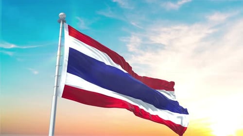 Realistic Thailand Flag Waving Animation against a Bright Sky