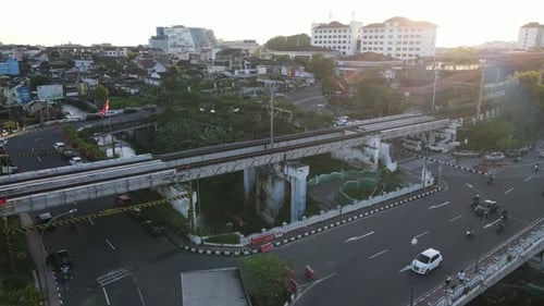 Aerial traffic with in railway bridge in Yogyakarta City.