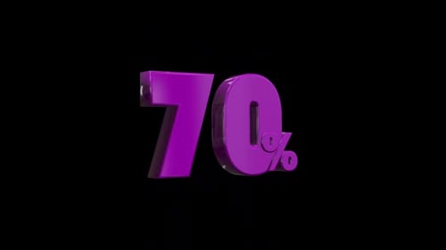Animated 3D Shiny Purple 70 Percent Number Rotation