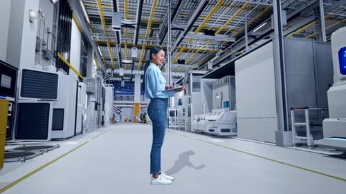 Asia Professional Female Work On Laptop at Factory Digitalization