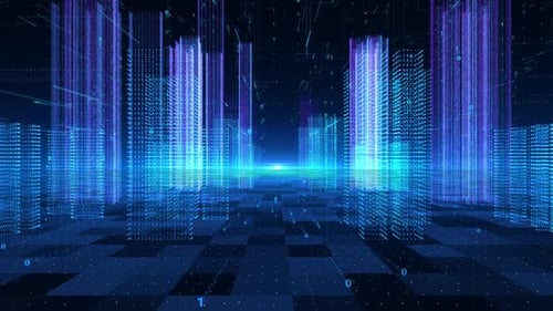 3D Sci-Fi Holographic Smart City with Space Shuttle Stage