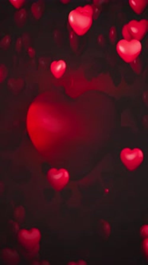 Animated Floating Red Hearts Vertical Background Loop