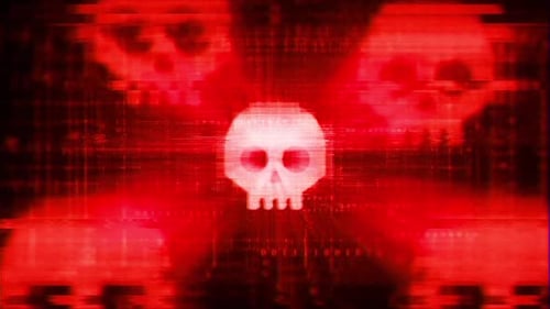 Red Glitch Skull Cyber Warning Digital Background