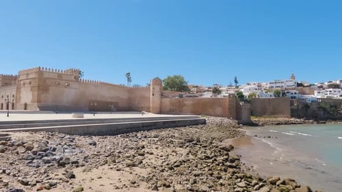 Kasbah of the Udayas in Rabat, Morocco. Pov, panning. copyspace