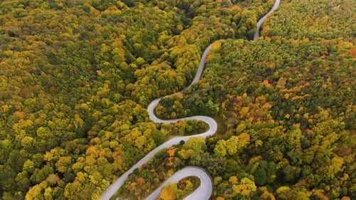 Vidéo aérienne automnale d'une route sinueuse dans une montagne - 12.10.2018, Sliven, Bulgarie
