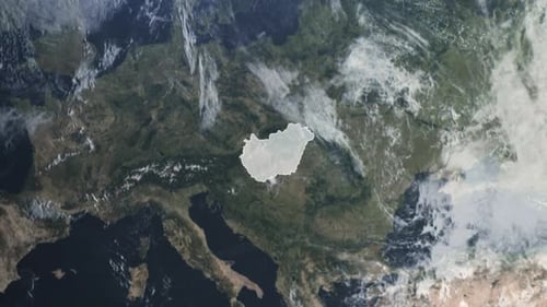 Earth Zoom to Hungary Country Map Outline