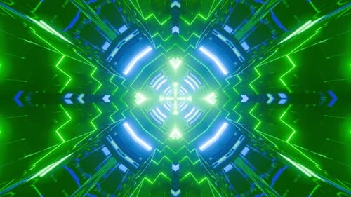 3D Tunnel With Glowing Neon Lines