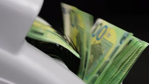 Money Counter Processing Euro Banknotes in Machine