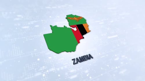 3D Map of Zambia with Flag Rotating on a Digital Background