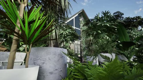 Modern House with Lush Garden Landscape Animation