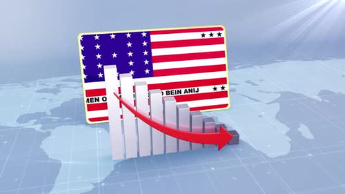 Bikini Atoll Flag With Decrease Bar Chart Graph And Arrow Red
