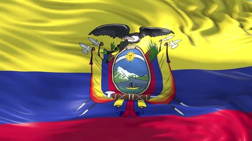 Realistic Waving Ecuador Flag with Coat of Arms 3D Animation