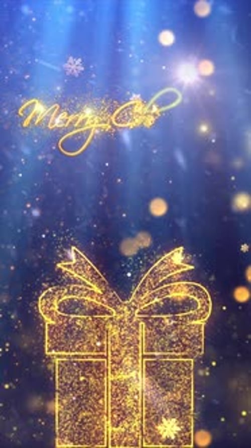 Sparkling Gold Christmas Gift Box Greeting Animation