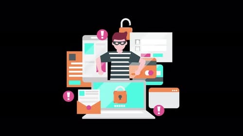 Hacker Stealing Digital Data Security Breach Animation