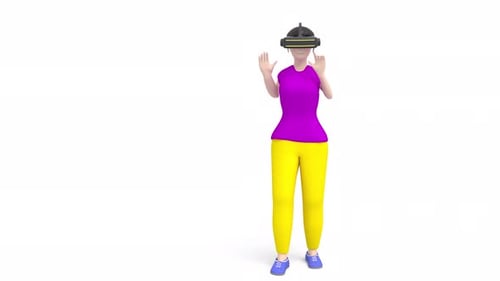 3d Character Girl Vr Glasses in 3d Style Futuristic Lifestyle Smart Device Loop Animation