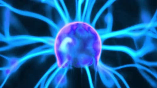 Boule de plasma électrique rougeoyante en bleu vif