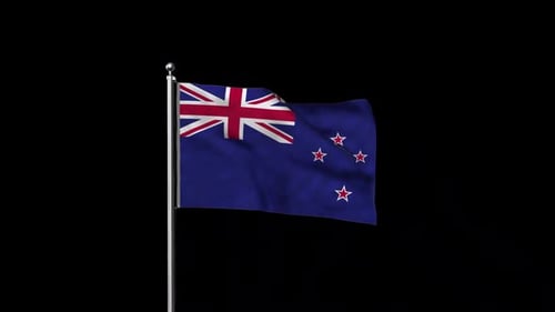 Realistic New Zealand Flag Waving Seamlessly on Black