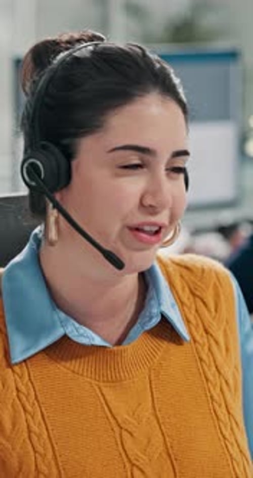 Customer service, agent and woman in call center with conversation, telecom help and consultation