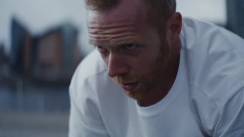 Close Up of Man Outside Exercising