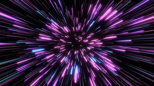 Multicolored speed lines flying particles loop background.