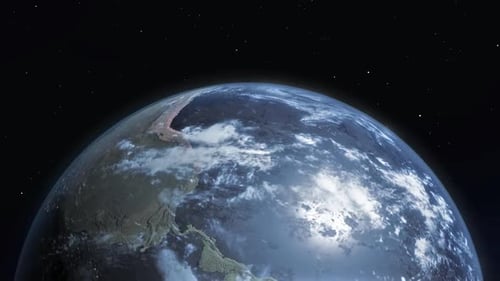 Realistic Rotating Earth Globe with Clouds and City Lights from Space