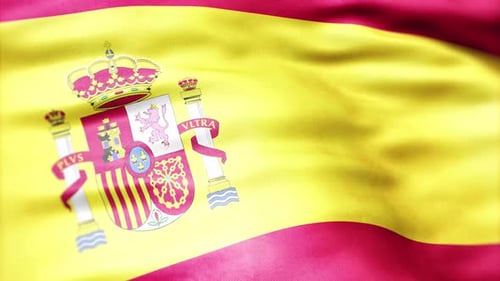 Realistic Waving Spain Flag with National Coat of Arms