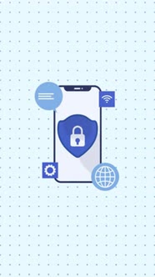 Vertical 3D Animation of Smartphone with Network Security Icons