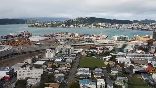 Aerial Pan Right, Wellington City New Zealand Afternoon.